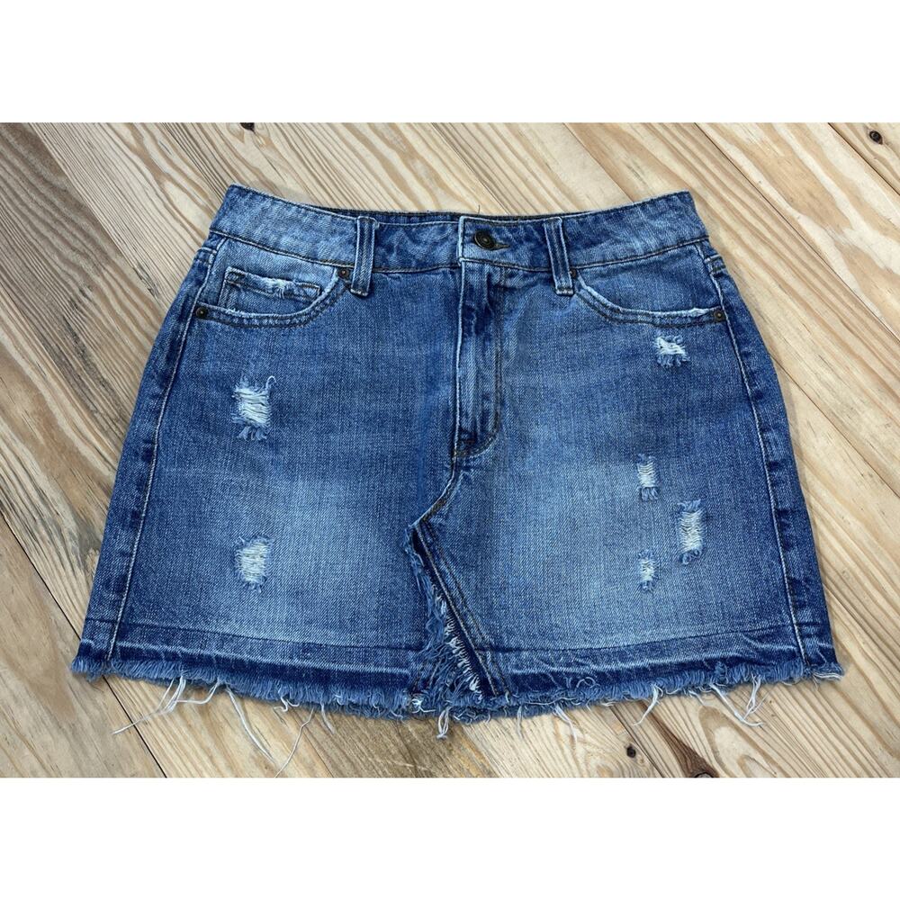 Rewash Women's Denim Skirt Ripped Distressed Cut-Off Raw Hem Cotton Sz. 2/25